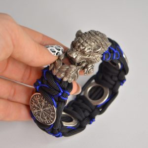 Men’s Paracord Survival Bracelet, Tiger Head Rune Design, Tactical Handmade Bracelet, Custom Camping Accessory, Ideal Christmas Gift for Men