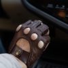 Men’s FINGERLESS Gloves – BROWN – hairsheep leather