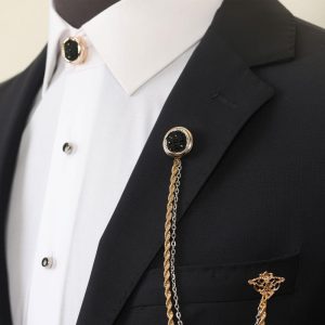 Handmade Gold Chain Jacket Brooch, Lapel Chain Pin, Men’s Women’s Jewellery, Chain Brooch, Wedding Accessory, Lapel Brooch