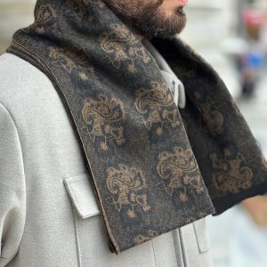 Luxury Cotton Scarf for Executives | Reversible Brown and Black Paisley Design | Handmade and Gift-Ready.