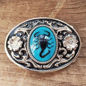 Blue Stone Real Black Scorpion Belt Buckle – Mens Zinc Alloy Belt Buckle Western Cowboy Buckles