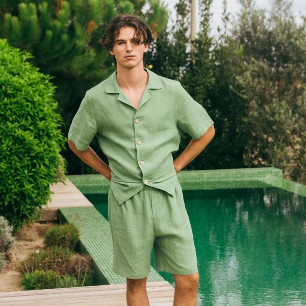 Linen loungewear set ASPEN. Short sleeve pyjama. Men’s pyjama sets.