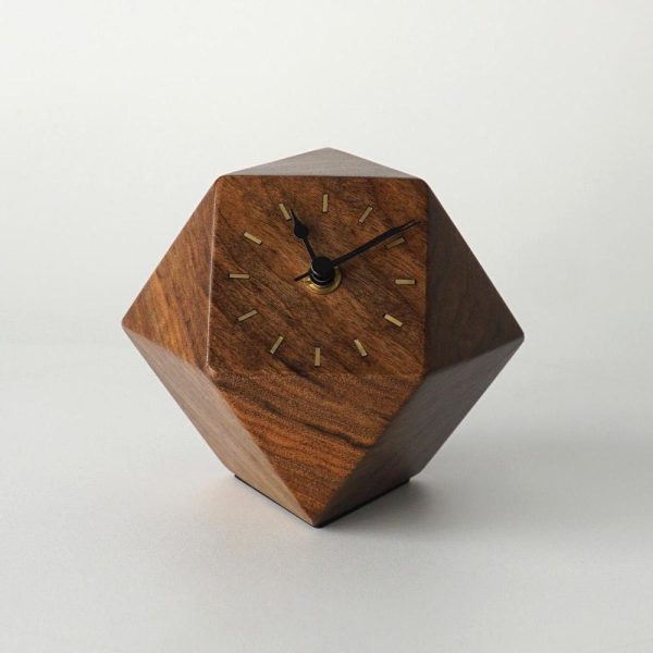 Luxury Walnut Desk Clock – Modern Geometric Design, Silent Movement, Unique Handcrafted Wooden Table Clock | Personalized Gift