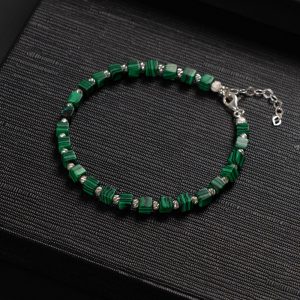 925 Sterling Silver and Malachite Stone Men’s Bracelet – Adjustable, Green Tone, Gift for Him, Luxury Jewelry, Men’s Gift Ideas