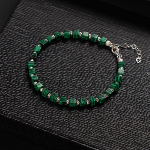 925 Sterling Silver and Malachite Stone Men’s Bracelet – Adjustable, Green Tone, Gift for Him, Luxury Jewelry, Men’s Gift Ideas