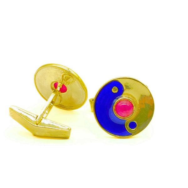 Blue Enamel Silver Cufflinks Round Shape Stone – Elegant Men Accessories, Handmade Jewelry, Stylish Cufflinks for Weddings Special Occasions