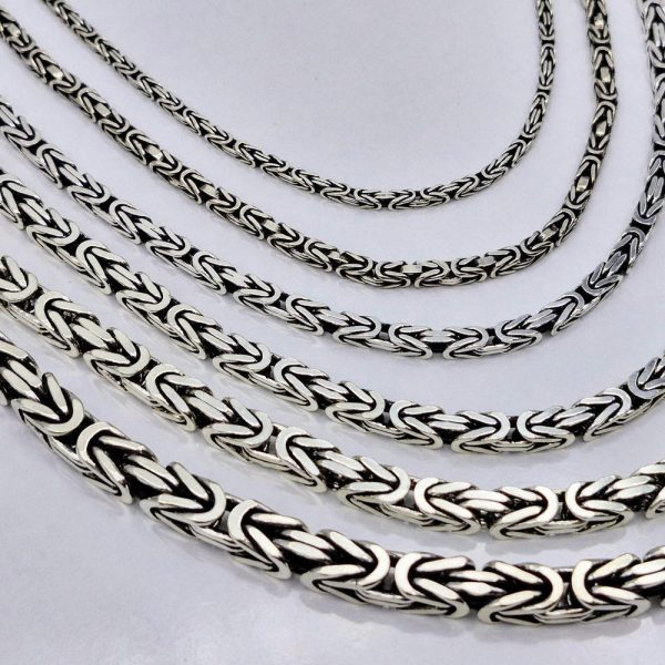 Silver chain necklace, Square byzantine chain, Gift for him, 925 sterling solid silver, Oxidized bracelet, King chain, Chain for men