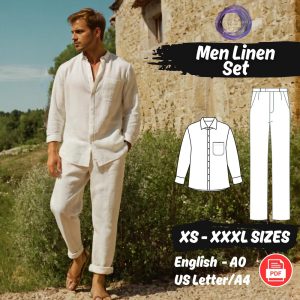 Loungewear Linen Set Sewing Pattern, Man Loose Shirt and Pants Pattern, Summer Casual Linen Set Pattern, XS – XXXL Men Sewing Patterns