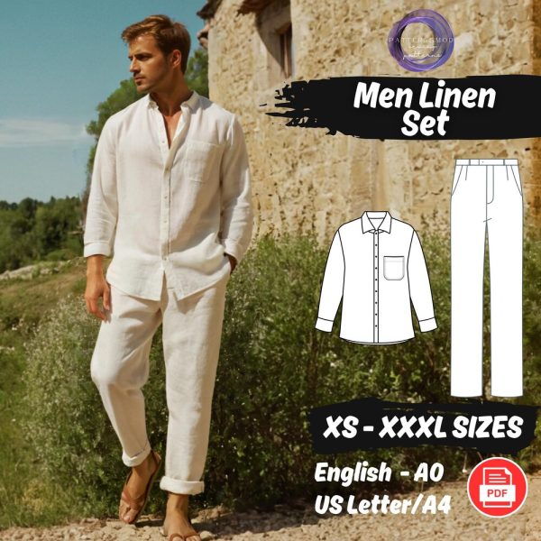Loungewear Linen Set Sewing Pattern, Man Loose Shirt and Pants Pattern, Summer Casual Linen Set Pattern, XS – XXXL Men Sewing Patterns