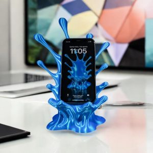 Water Splash Desk Phone Holder | 3D Printed Desk Stand & Home Decor | Unique Gift for Tech Lovers and Gadget Enthusiasts