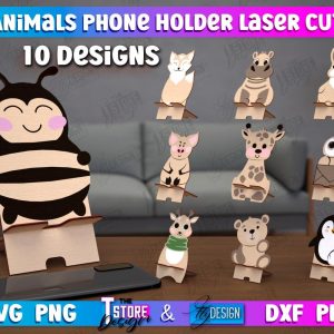 3d animals phone holder lasercut bundle, phone stand laser cut svg, cell phone stand bundle, animals laser cut, 3d laser cut, home decor svg