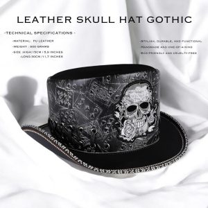 Gothic Skull Leather Hat, Handmade Steampunk Top Hat, Festival & Cosplay Accessory, Rock Punk Halloween Costume, Unique Gift