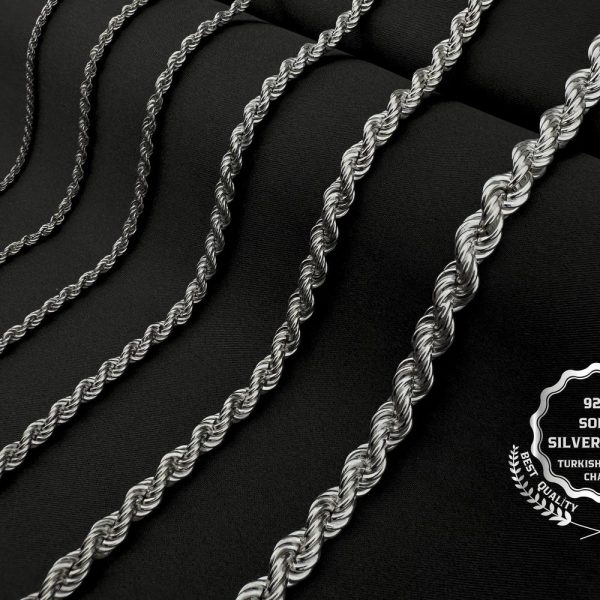 Rope silver chain, 925 sterling solid silver, Women’s minimalist necklace, Gift for her, Elegant silver chain, Twist chain necklace