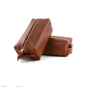 Handmade Full Grain Leather Brown Toiletry Bag for Men | Portable Leather Dopp Kit Bag | Mens Brown Toiletry Bag | Leather Gift for Him
