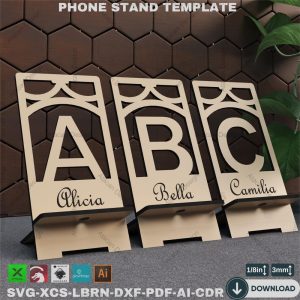 Laser Cut Phone Holder – 26 Letter Designs – Phone Stand SVG Files,Phone Stand Laser Cutting Files – Personalised Alphabet Designs – SVG 867