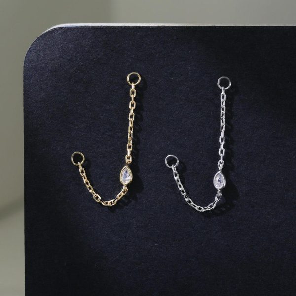 Sparkling Gemstone Pear Chain Attachment Ear Jacket Dangle Charm Chain Accessory for Cartilage Helix Conch Earring Silver Nose Chain