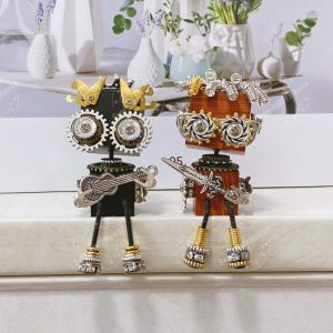 Wooden Steampunk Robot, Handmade Funny Robot Toy, Unique Steampunk Home Decor, Robotic Sculpture Gift, Mechanical Accessory, Office Figurine