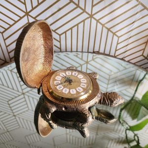Vintage West Germany Brass Turtle Blessing Desk Clock