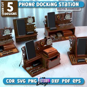 Phone Docking Station Laser Cut Bundle, Wooden Desktop Organizer SVG, Charging Station Laser Cut, Men’s Birthday Gift, Fathers Day Gift Idea
