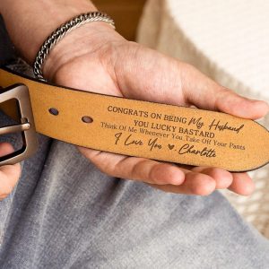 Custom Handmade Belt- Funny Gift for Husband, Father’s Day Gift, Engraved Leather Belt Grooms Men, Genuine Leather, Anniversary Gift Fiancé
