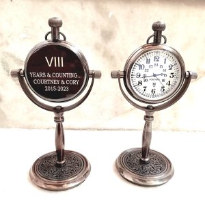 Mini Brass Table Clock – Personalized Bronze Desk Clock – Vintage Analog Working Clock – Gift for Friend – Steampunk Home Decor
