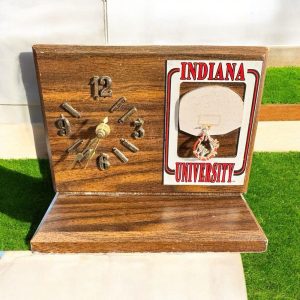 Vintage Wooden IU Hoosiers Indiana University Basketball Clock Tested Desk Clock