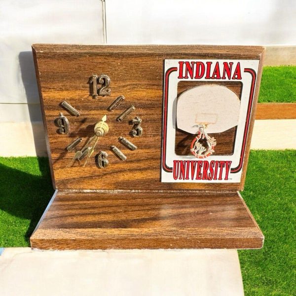 Vintage Wooden IU Hoosiers Indiana University Basketball Clock Tested Desk Clock