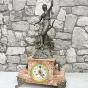 Antique French Mantel Clock Desk Clock Table Clock Marble Brass