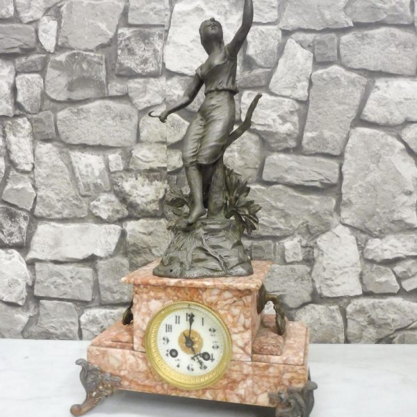 Antique French Mantel Clock Desk Clock Table Clock Marble Brass