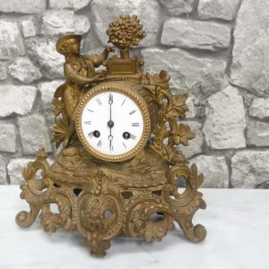 Antique French Mantel Clock Desk Clock Brass Old Clock