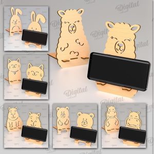 3D Phone stands laser cut bundle, Animal cell phone holder, cute animals with paws stands lasercut, bear mobile phone stand svg, cat svg
