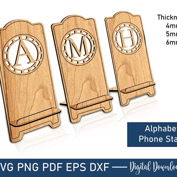 26 Letter Phone Holder Laser Cut Svg File, Phone Stand Laser Cutting File, A-Z Alphabet Phone Stand Cricut, Wooden Phone Stand, Digital File