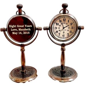 Personalized Brass Desk Clock | Custom Vintage Anniversary Gift | Nautical Table Clock Decor for Him | Steampunk Style Clock